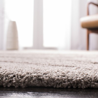 Gray and Ivory Rectangular Shag Synthetic Area Rug