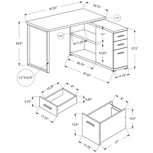 Vynxaria L-Shaped Corner Computer Desk Brown Laminate Grey Metal Reversible Setup with Storage Drawers for Home Office - 1 of 4