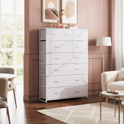 Tall Dresser with 13 Drawers, Fabric Storage Organizer Chest for Bedroom, Sturdy Steel Frame with Wood Top