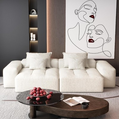 Modern Oversized Modular Sofa, 4PCS DIY Layout Sofa with Chaise Lounges, Tufted Sofa with Chenille Fabric Pillows-Baofuwish