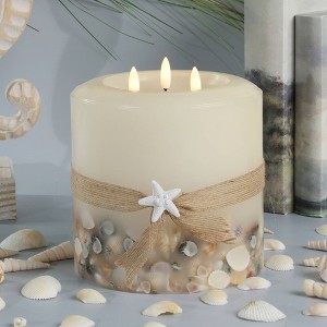 LumiPur 6"x6" 3 Wick Signature Coastal Collection Flameless LED Wax Pillar Candle Sea Shell White - 1 of 4