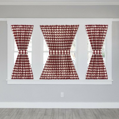 Kate Aurora Plaid Country Farmhouse French Door Curtain Panel With Matching Tieback