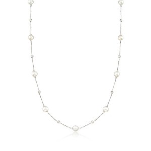 Ross-Simons 6-7mm Cultured Pearl and .30 ct. t.w. Diamond Station Necklace in 14kt White Gold - 1 of 3