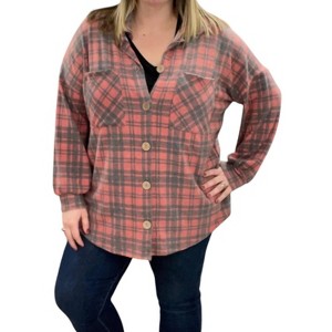 Women's Buffalo Plaid Fleece Button Shirt Jacket - honeyme - 1 of 2