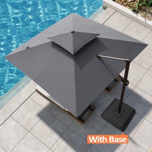 Pellebant 10.5FT Square Double Top Cantilever Umbrella Set Outdoor 360° Rotation 6 Heights Adjustable Offset Umbrella with Base - 1 of 4