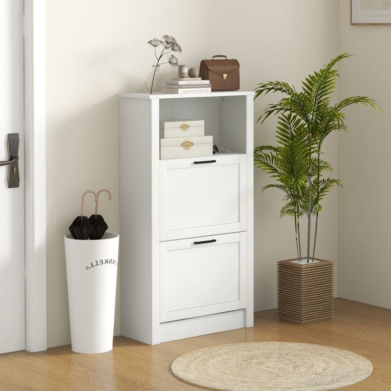 HOMCOM Shoe Storage Cabinet with 2 Flip Drawers and Open Compartment, Adjustable Shelves for Entryway or Hallway, 2 of 7