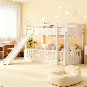 Luxystar Kids Bunk Bed with Slide, Convertible Twin over Twin Bunk Bed with 3 Configurations, Ladder and Safety Guardrails - 1 of 4