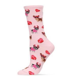 Memoi Puppy Love & Gift Bamboo Blend Crew Socks Light Pink 9-11 - 1 of 4