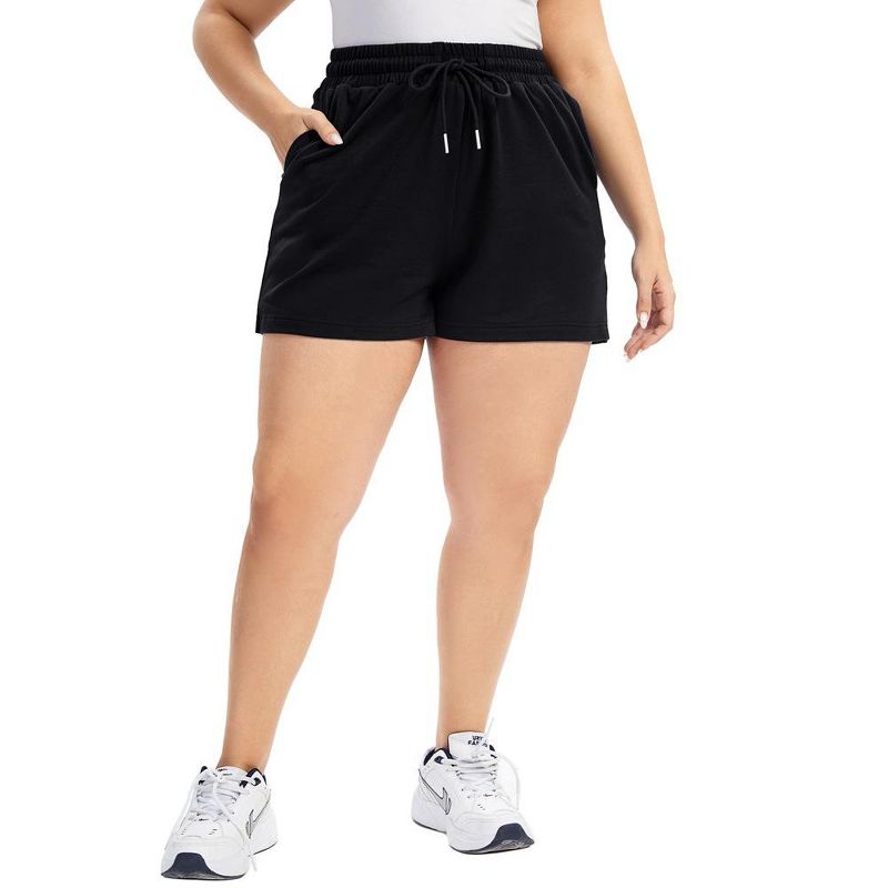 Women Plus Size Comfy Sweat Shorts Drawstring Elastic High Waist Casual Summer Yoga Lounge Shorts, 1 of 7