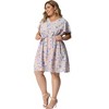 Agnes Orinda Women's Plus Size Floral Drawstring Waist V Neck Ruffle Sleeve A Line Dresses - 3 of 4