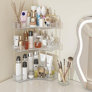 BRINJOY Corner Bathroom Counter Organizer Bathroom Countertop Shelf Makeup Organizer for Vanity Perfume Tray for Corner Storage (3 Tiers, White) - 1 of 4