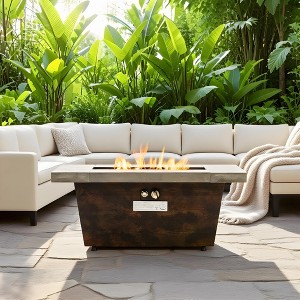 42" Rectangular Gas Fire Pit Table, 50,000 BTU, Cement-textured design for patios,Doubles as a practical table with lid,Perfect for backyard & garden - 1 of 4