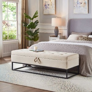 PAGED 58.6" Velvet Storage Bench with Metal Base, Button Tufted Ottoman with Storage, Multi-Functional Entryway Ottoman Foot Rest, Bed Bench - 1 of 4