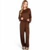 Anna-Kaci Lounge Women's Minimalist Lounge Set with Long Sleeve Oversized Top and Wide-Leg Pants- Brown,Small - 4 of 4