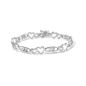 Haus of Brilliance 925 Silver 1/5 Cttw Diamond Double Heart Link Bracelet - 1 of 4