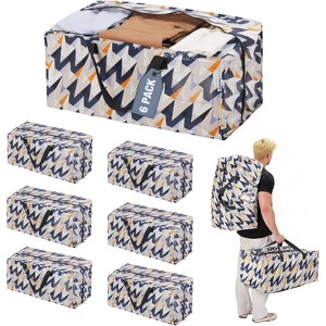 6 Pack Extra Large Moving Bags Zippers & Carrying Handles Backpack Straps, Heavy-Duty Storage Tote Bags - 1 of 4