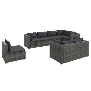 vidaXL Patio Lounge Set Outdoor Sectional Sofa Set Table Garden Poly Rattan - 1 of 4