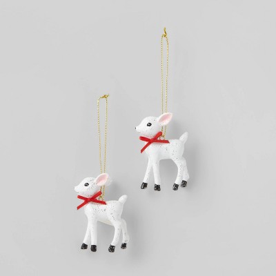 2ct Small Retro Deer Christmas Ornament Set White - Wondershop™