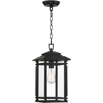 John Timberland Mission Outdoor Hanging Ceiling Light Fixture Matte Black Metal 17" Clear Glass Panels Shade Exterior House Porch Patio