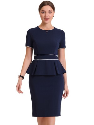 INSPIRE CHIC Women's Crew Neck Short Sleeve Business Elegant Office Peplum Sheath Dresses