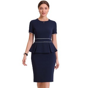 INSPIRE CHIC Women's Crew Neck Short Sleeve Business Elegant Office Peplum Sheath Dresses - 1 of 4