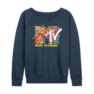 Women's - MTV - Logo Retro Collage Lightweight French Terry Wide Neck Long Sleeve Shirt - 1 of 4