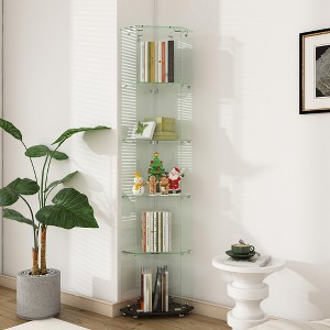 FONTOI 5-Tier Diamond Glass Display Cabinet Storage Cabinet Curio Display Cases Home Storage Organizers for Living Room, Clear, 13.78"* 11.81"*62.99" - 1 of 4