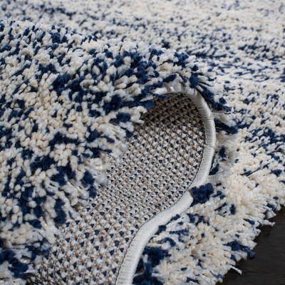 Ivory and Navy Square Shag Area Rug, 7' x 7'