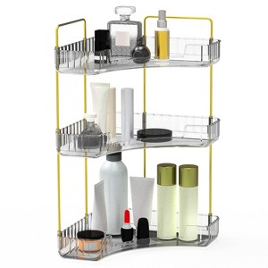 NewHome "3-Tier Corner Bathroom & Vanity Organizer Shelf for Makeup, Perfume, Cosmetics, Clear Storage Tray" White - 1 of 3
