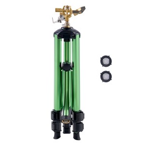 VEVOR Impact Sprinkler on Tripod Base, Heavy Duty Tripod Sprinklers with Brass Head & 3/4" Connector, 360 Degree Large Area Coverage, Green - 1 of 4