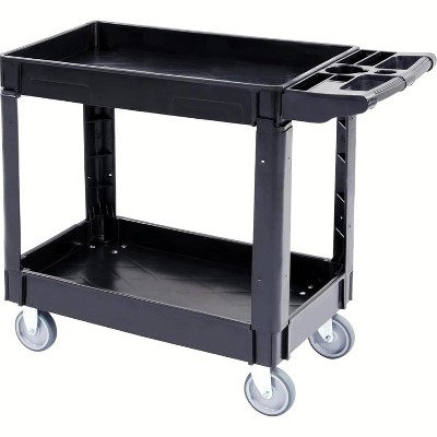 Utility Service Cart, 2 Shelf Duty Plastic Rolling Utility Cart, Medium Lipped Shelf, 360° Swivel Wheels