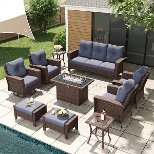 LayinSun Wicker Patio Furniture Set with Fire Pit Table, Classis Outdoor Conversation 360 Degree Swivel Chairs Set with Coffee Table - 1 of 4