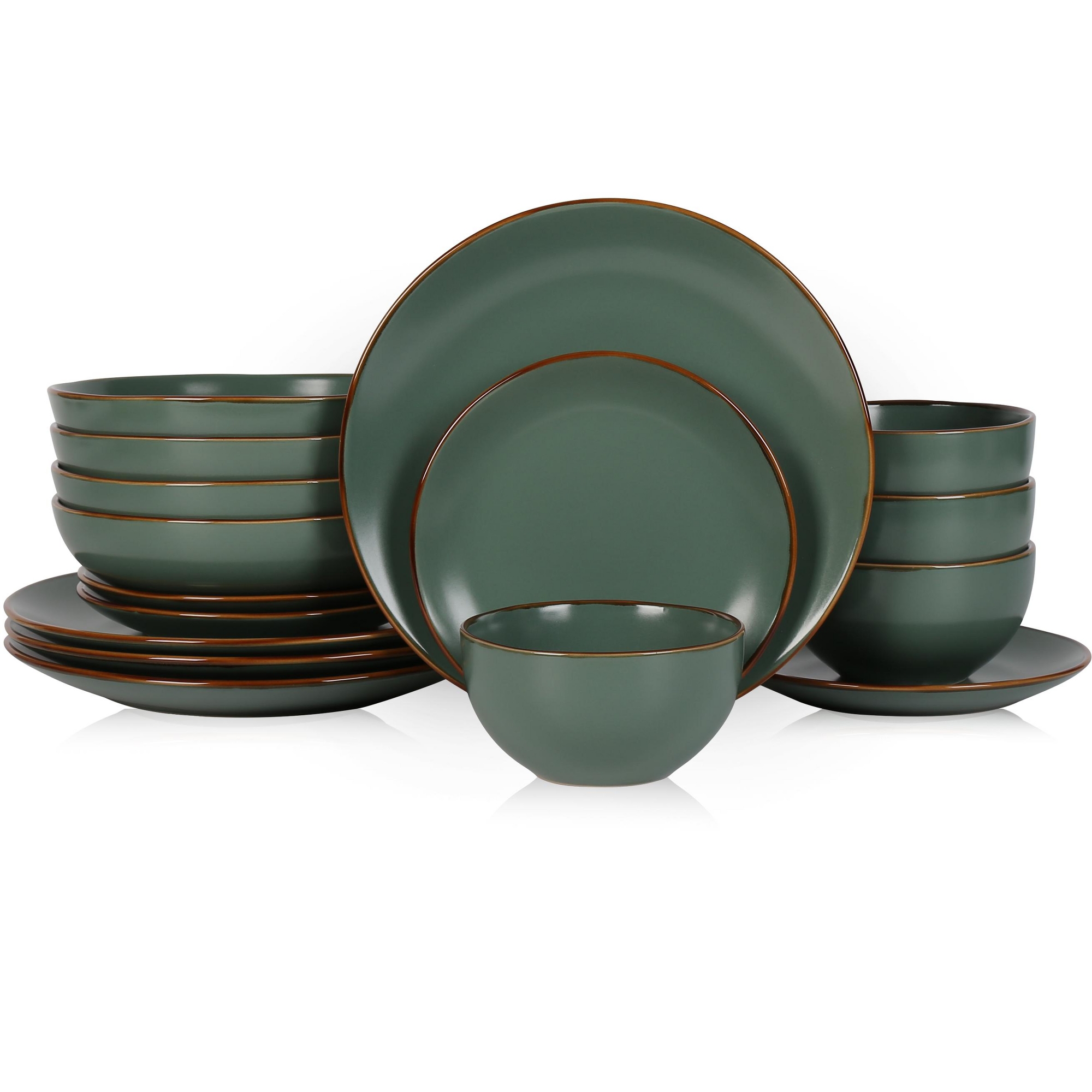 Stone Lain Brasa 16-Piece Stoneware Dinnerware Set, Service for 4, Green