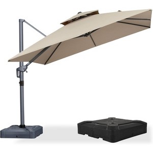 PURPLE LEAF Outdoor Cantilever Umbrella with Base Large Patio Umbrella Windproof Heavy Duty Hanging Offset Umbrella for Garden Outdoor Pool - 1 of 4