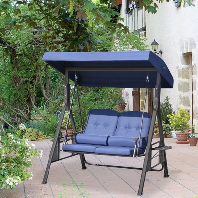 Dark Blue Metal 2-Person Patio Swing Chair with Adjustable Canopy