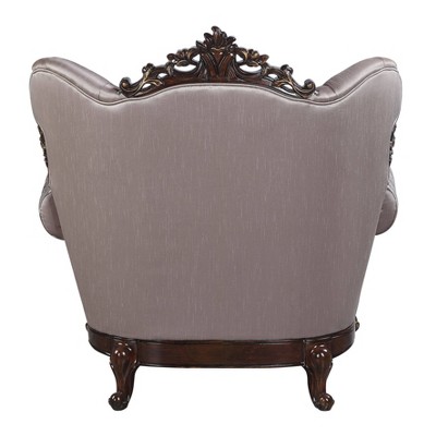 Benbek Taupe Faux Leather and Wood Accent Chair