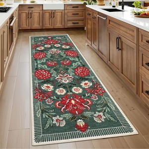 Floral Botanical Washable Kitchen Runner Rugs Non Slip Vintage Boho Cottage Long Rug for Hallways Bedroom Entryway - 1 of 4