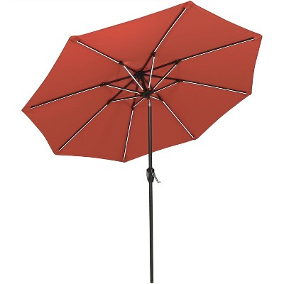 Sunnydaze Outdoor Pool Patio Table Umbrella with Spun-Polyester Canopy, Solar LED Lights, and Tilt - 9' - Rust Orange