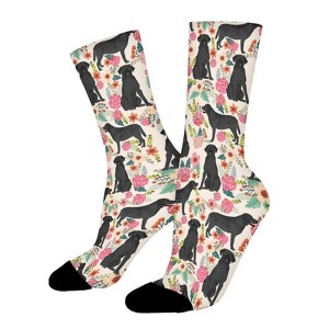 Black Labrador Florals Women Printed Crew Socks Funny Funky Socks Soft Polyester Novelty Gifts for Artists Men - 1 of 1