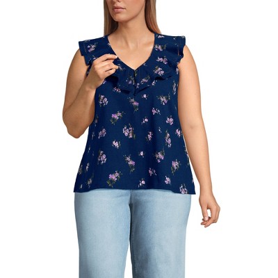 Lands' End Women's V Neck Cascade Ruffle Top