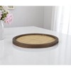 HomeRoots 16" Brown And Natural Solid Wood And Wicker Handmade Round Serving Tray - 2 of 4