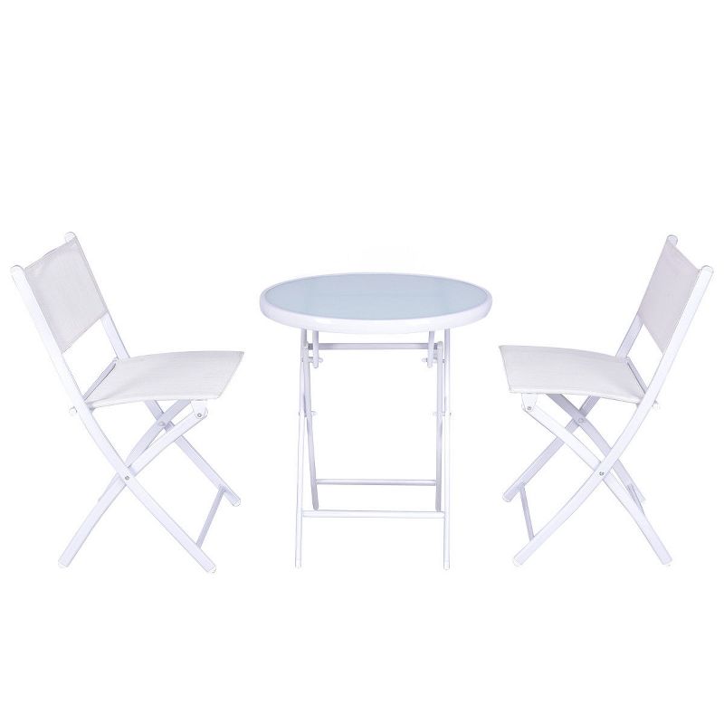 Costway 3 PCS Folding Bistro Table Chairs Set Garden Backyard Patio Furniture White, 4 of 9