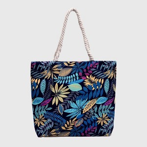 Anna-Kaci Women's Tropical Leaf Print Canvas Tote Bag - Large Capacity Casual Shoulder Bag - 1 of 4