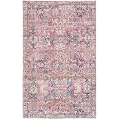 Nostalgia Blue and Pink Synthetic Washable Rectangular Area Rug