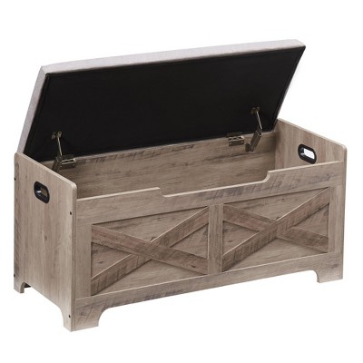 Whizmax Wood Storage Bench, Farmhouse Entryway Chest with Seating & Safety Hinge, Multi-Functional Trunk for Bedroom, Living Room, Grey
