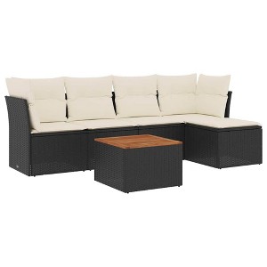 vidaXL 6 Piece Patio Sofa Set with Cushions Black Poly Rattan - Black and Cream - 1 of 4
