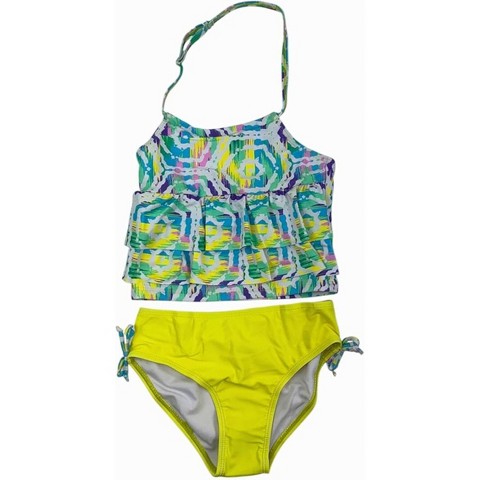 GO COCO Big Girls’ 2-Piece Ruffle Halter Tankini Swimsuit Set, Tie-Dye Medallion, 8/10