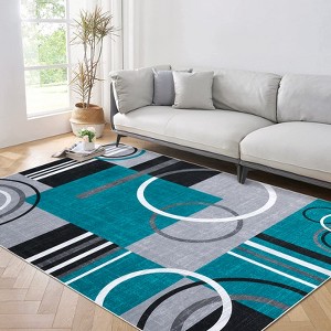 Indoor Modern Geometric Area Rugs Striped Abstract Low Pile Carpets for Living Room Bedroom Washable Non Slip Thin Soft Floor Carpet - 1 of 4