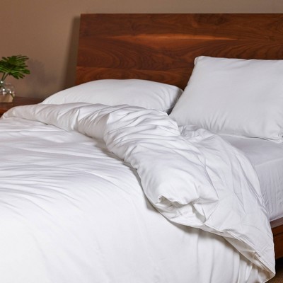 White Full/Queen Bamboo Viscose Duvet Cover Set with Shams