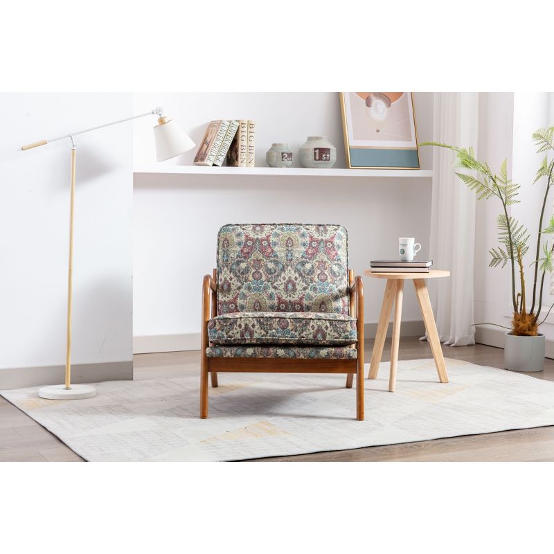 Cerys 25.59" Wide Upholstered Pattern Fabric Padded Seat and Backrest And Rubberwood Legs With Armrest Accent Chair-Maison Boucle, 4 of 9